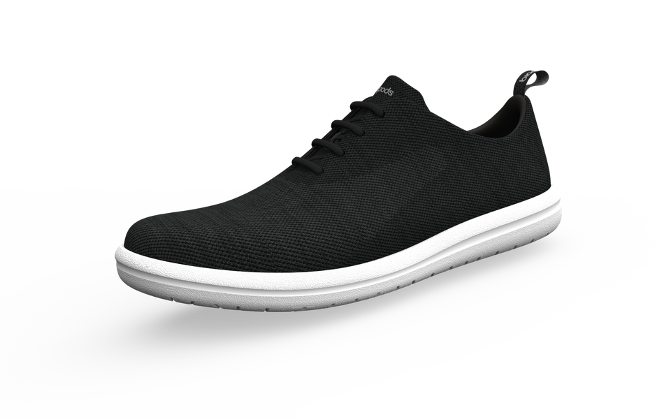 Black Biopods Narrow Classic Sneakers shown from the front profile, highlighting their sleek design and narrow fit.