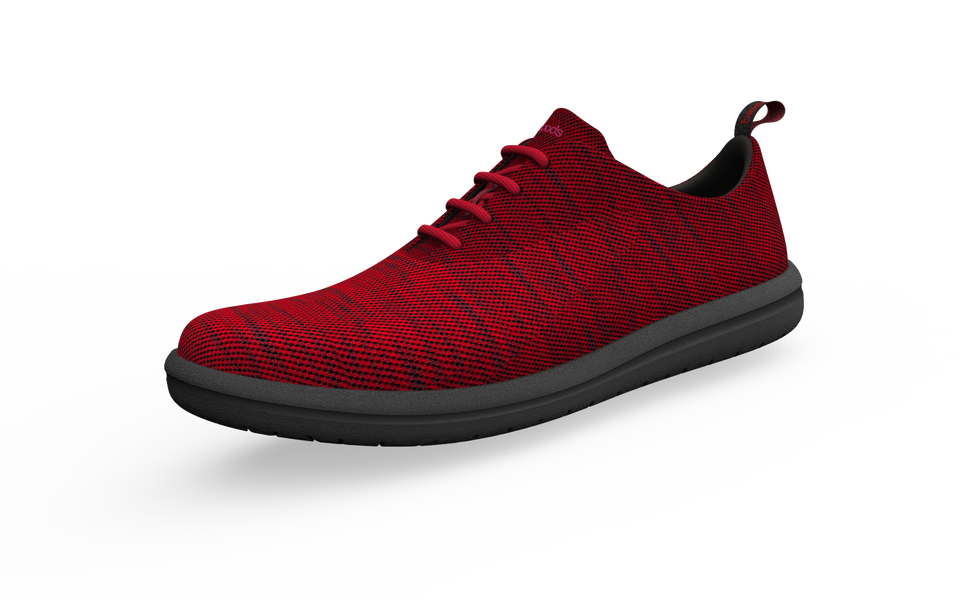 Red Biopods Classic Sneakers with white soles, front profile view showcasing their casual, stylish design and comfortable fit.