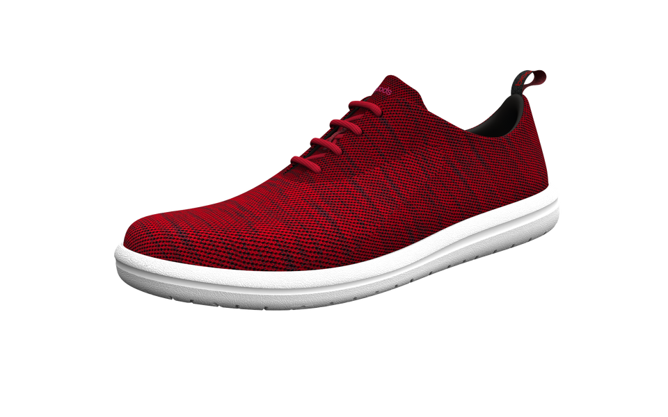Red Biopods Narrow Classic Sneakers shown from the front profile with sleek design and breathable material.