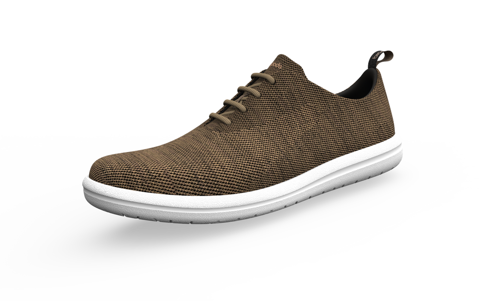 Biopods Classic Sneakers Terra front profile showing beige and brown casual sneaker with laces and textured sole.