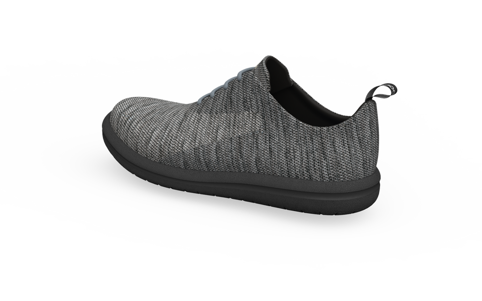 Narrow classic grey sneakers by Biopods, rear view showing sleek design and textured sole for comfortable casual wear.