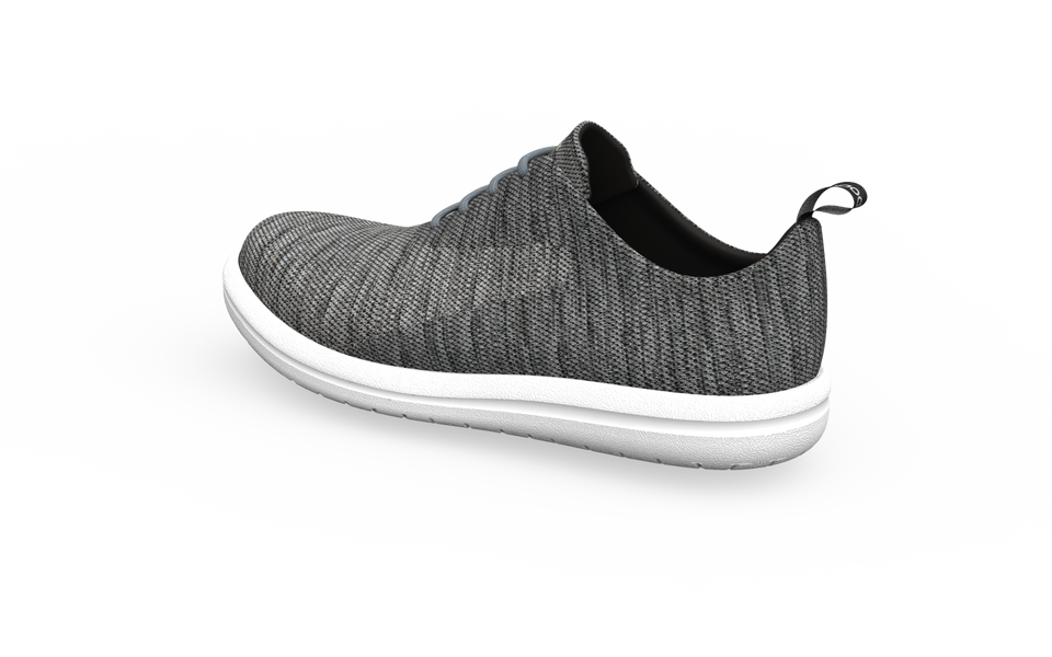 Rear view of grey Biopods Wide Classic Sneakers showing the heel and side profile on a white background.