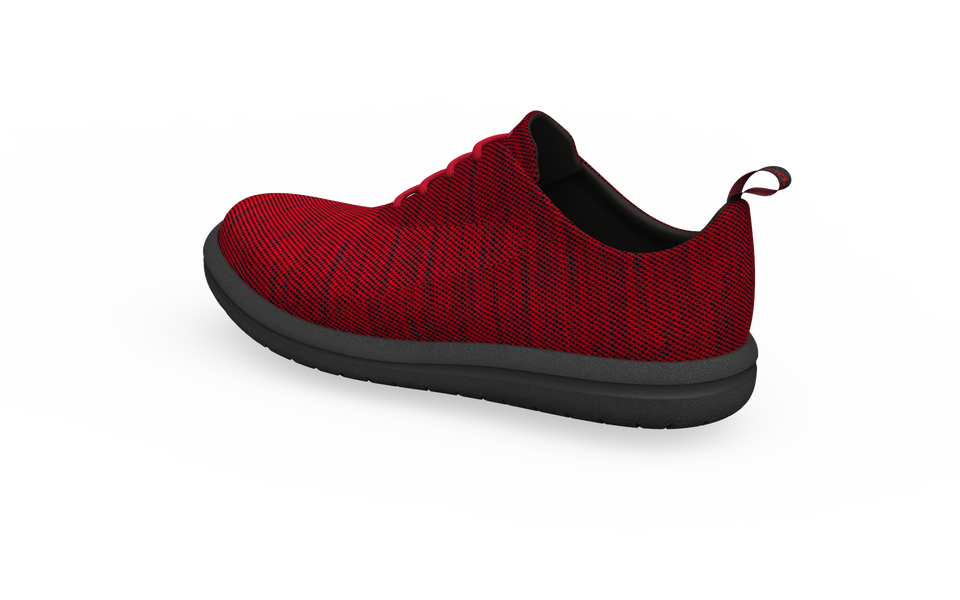 Rear view of red wide classic sneakers by Biopods, showcasing the comfortable fit and stylish design.