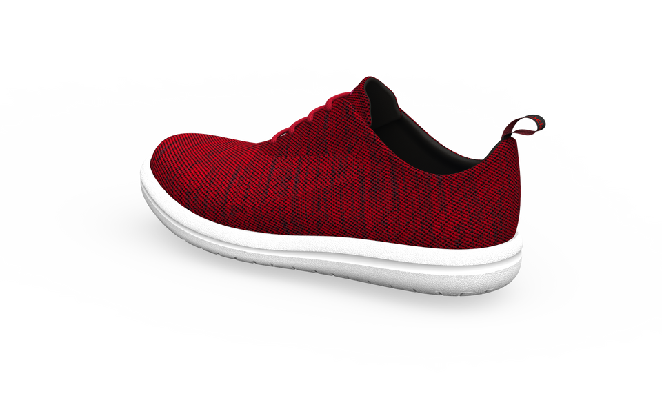 Rear profile of Biopods Narrow Classic Sneakers in red, showing the sleek design and narrow fit from the back view.
