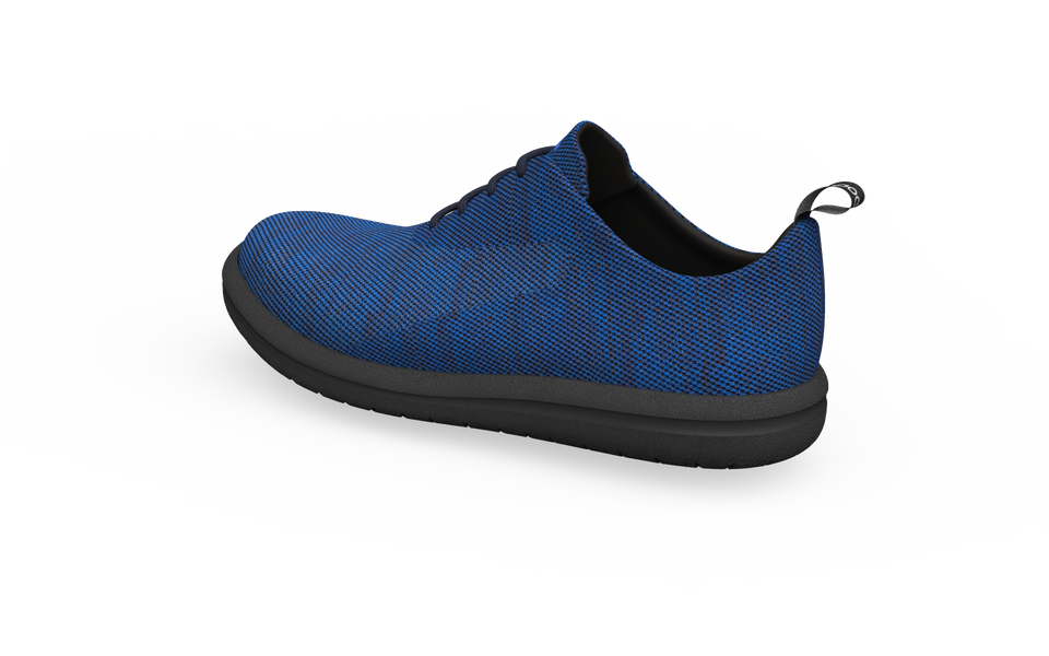 Wide classic sneakers by Biopods in sapphire blue, rear profile showing the textured sole and stylish design.