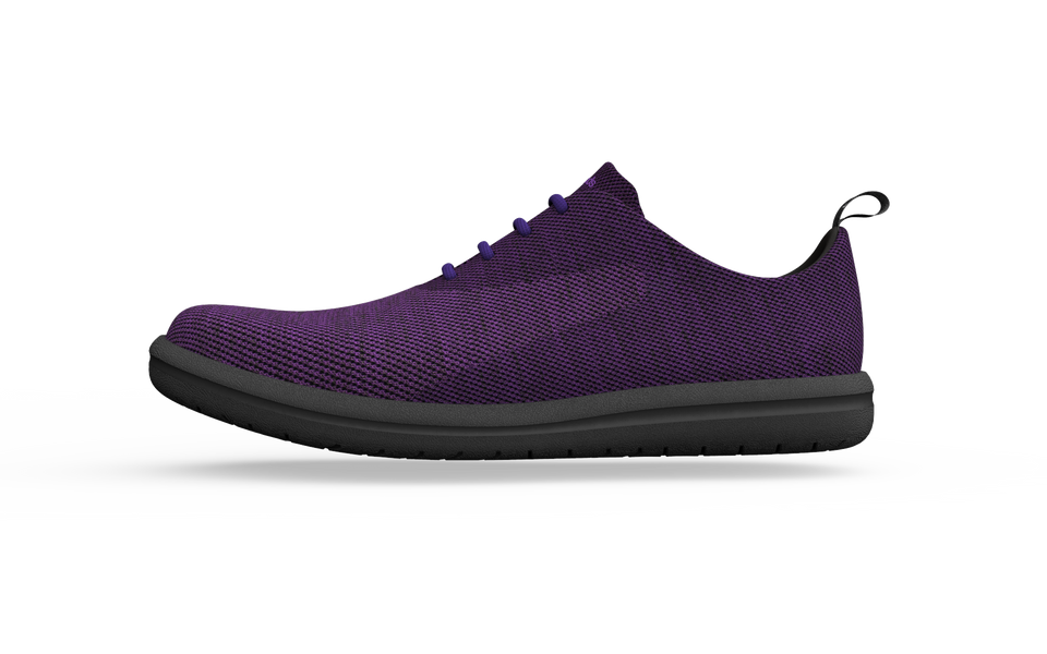 Biopods narrow classic sneakers in amethyst, side view showing sleek design and vibrant purple color.