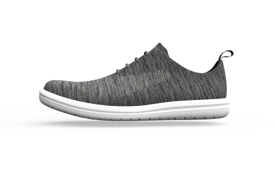 Narrow classic grey sneakers by Biopods, side view showing sleek design and comfortable fit for casual wear.