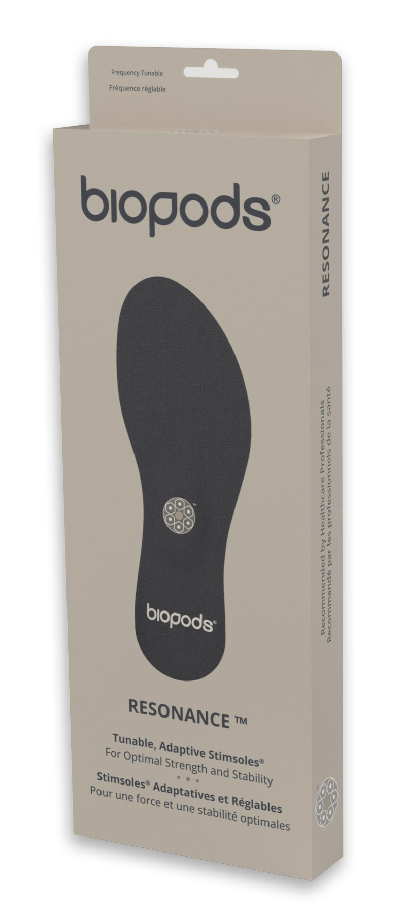 Biopods® Resonance Tunable Harmonic Insoles showing cushioned insoles with adjustable tuning features for comfort and support.