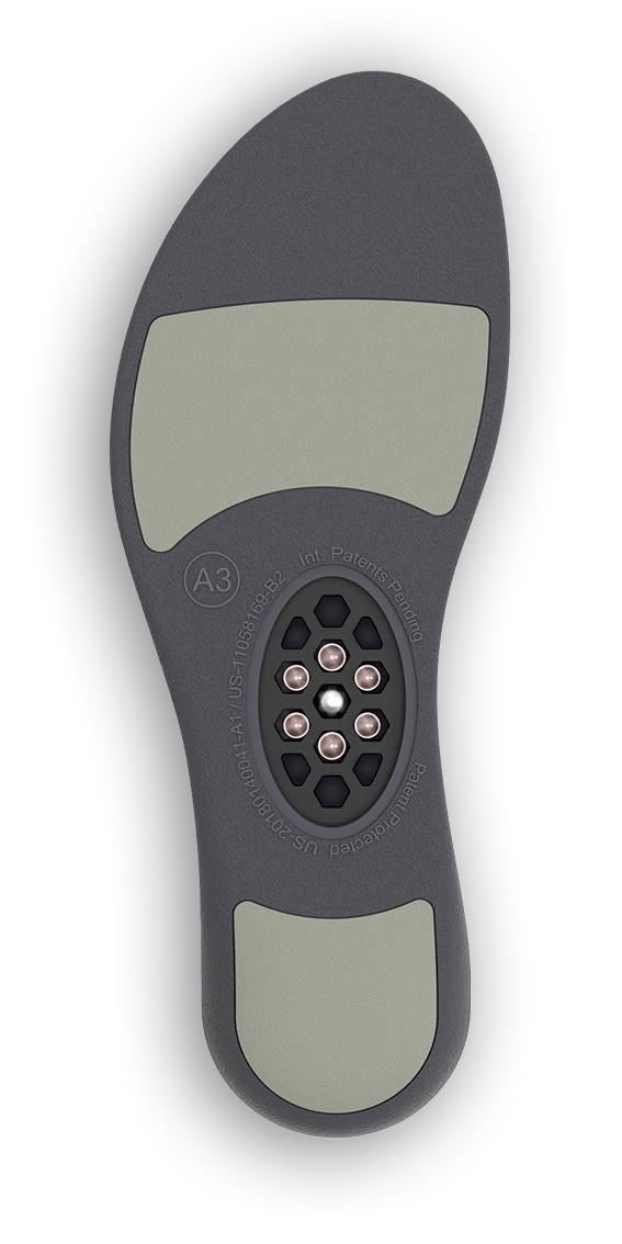 Biopods® Resonance Tunable Harmonic Insoles with cushioned support and adjustable tuning for personalized comfort and orthotic fit.