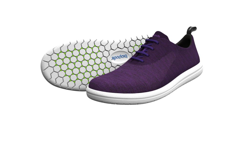 Pair of Biopods Classic Sneakers in amethyst color, featuring a standard sneaker design with stylish profile view.