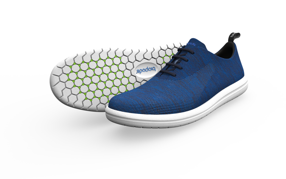 Pair of Biopods Classic Sneakers in sapphire blue, showcasing their stylish profile and standard design.