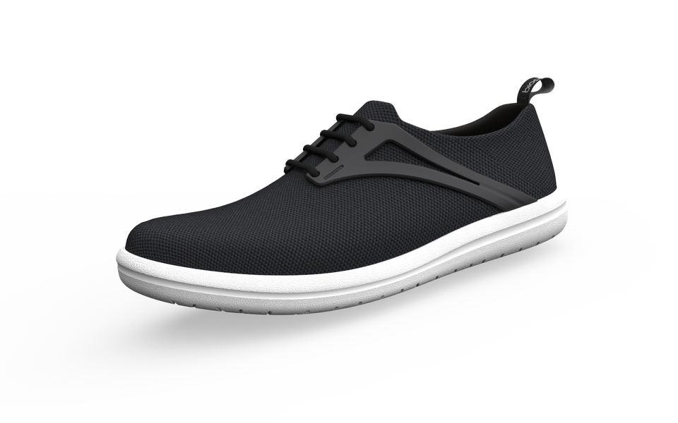 Black Biopods Urban Flex Sneakers narrow fit, front profile view showing sleek design and flexible urban sneaker style.