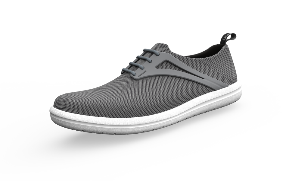 Wide Urban Flex Sneakers by Biopods in grey, front profile showing breathable mesh upper and flexible sole design.