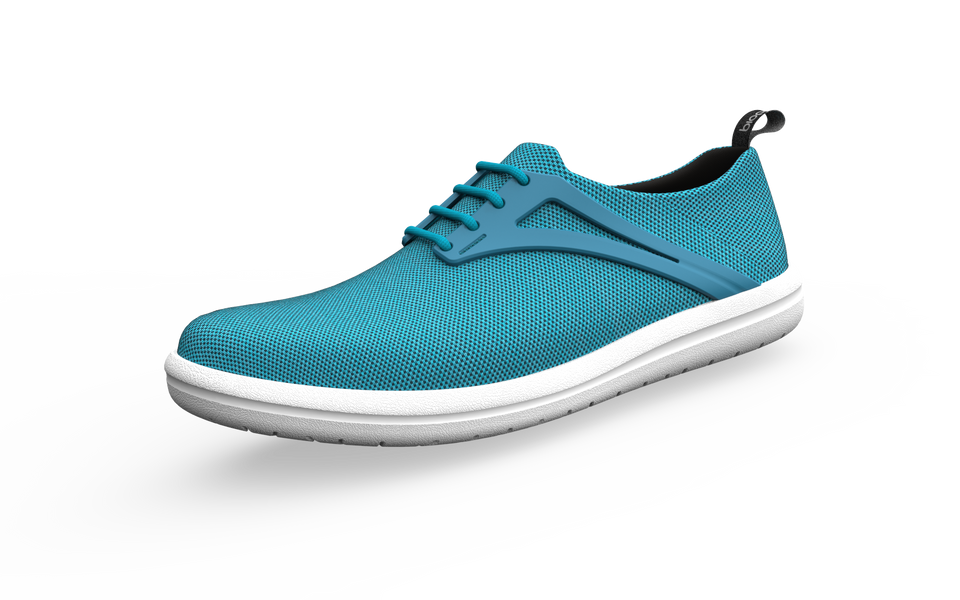 Biopods Wide Urban Flex Sneakers in ocean color shown from front profile, showcasing their sleek athletic design and comfortable fit.