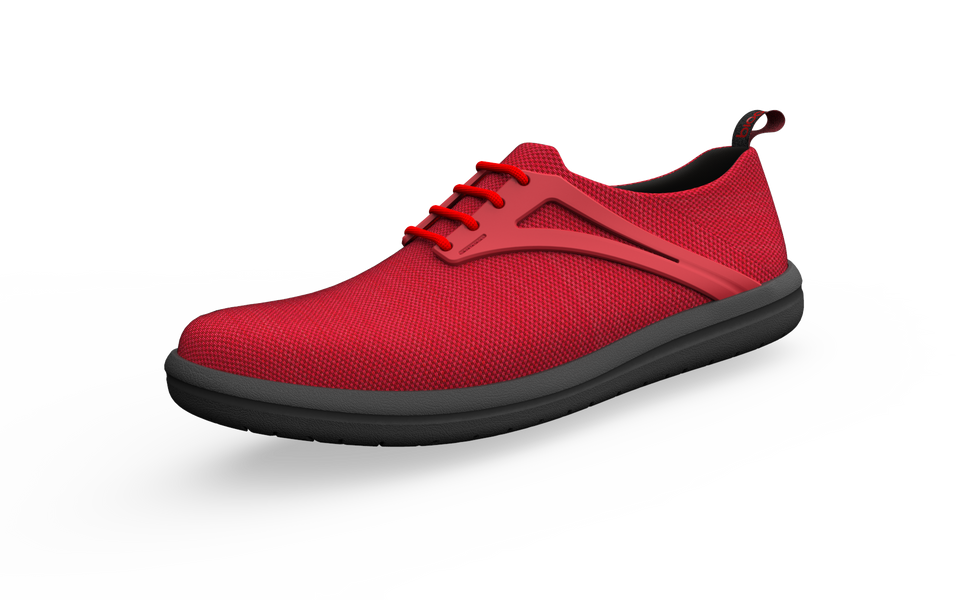 Biopods Wide Urban Flex Sneakers in red, showing front profile with sleek design and comfortable fit.