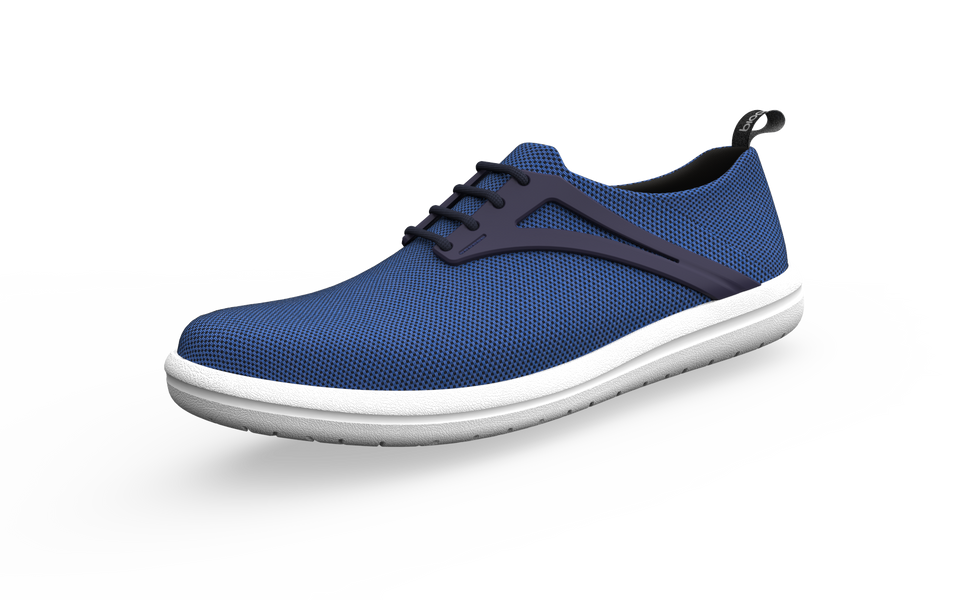 Biopods Narrow Urban Flex Sneakers in sapphire color, side front profile showing sleek design and flexible sole.