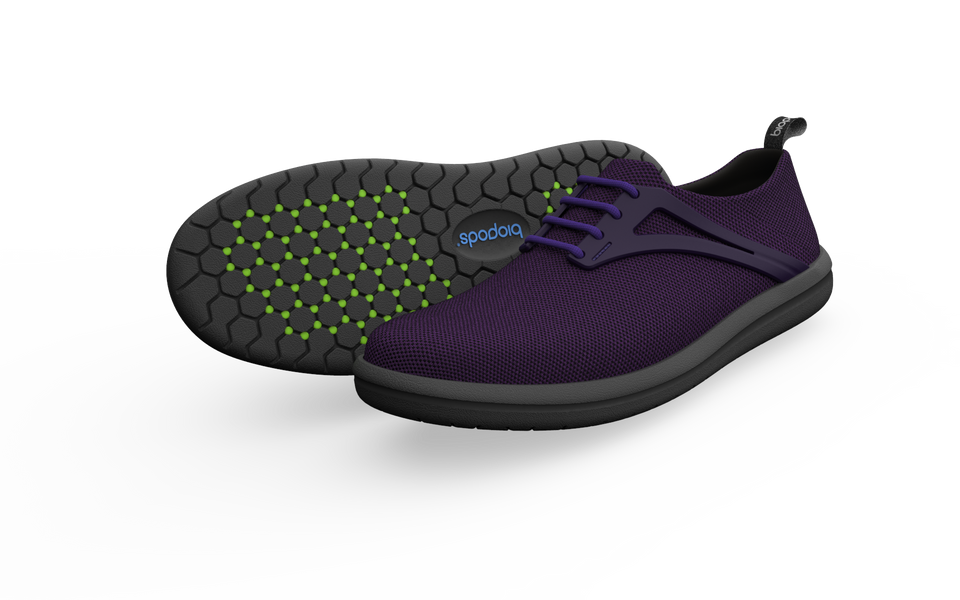 Biopods Urban Flex Sneakers in amethyst color, featuring a sleek design and comfortable fit, shown from a side view.