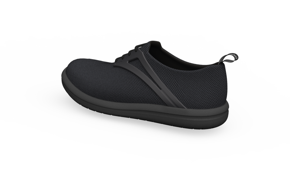 Rear profile view of black Biopods Urban Flex Sneakers showing the stylish design and durable sole.