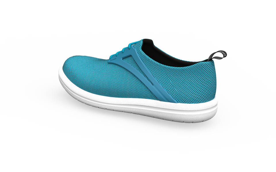 Biopods Narrow Urban Flex Sneakers in Ocean color, rear profile showing sleek design and flexible sole for urban comfort.