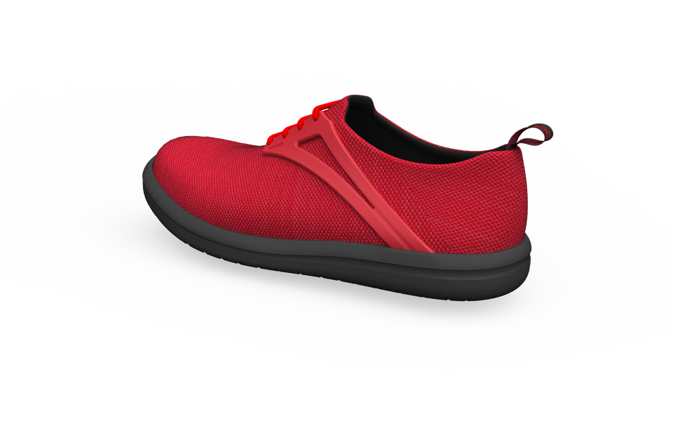 Rear profile view of Biopods Urban Flex Sneakers in red, showcasing their stylish design and comfortable fit.