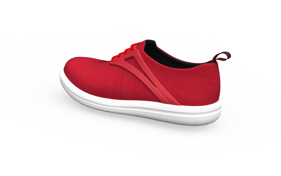 Rear profile view of Biopods Wide Urban Flex Sneakers in red, showcasing the sneaker's design and wide fit.