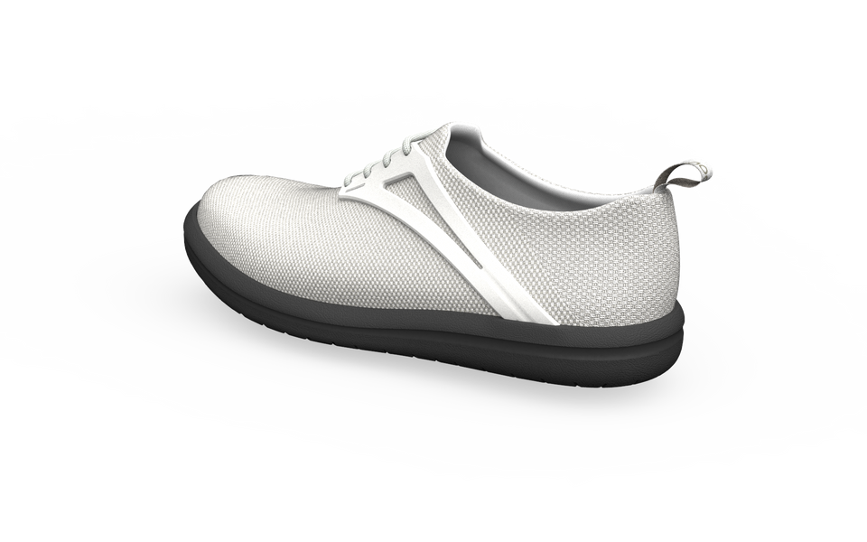 Rear profile view of white Biopods Urban Flex Sneakers showing the sleek design and comfortable urban sneaker style.