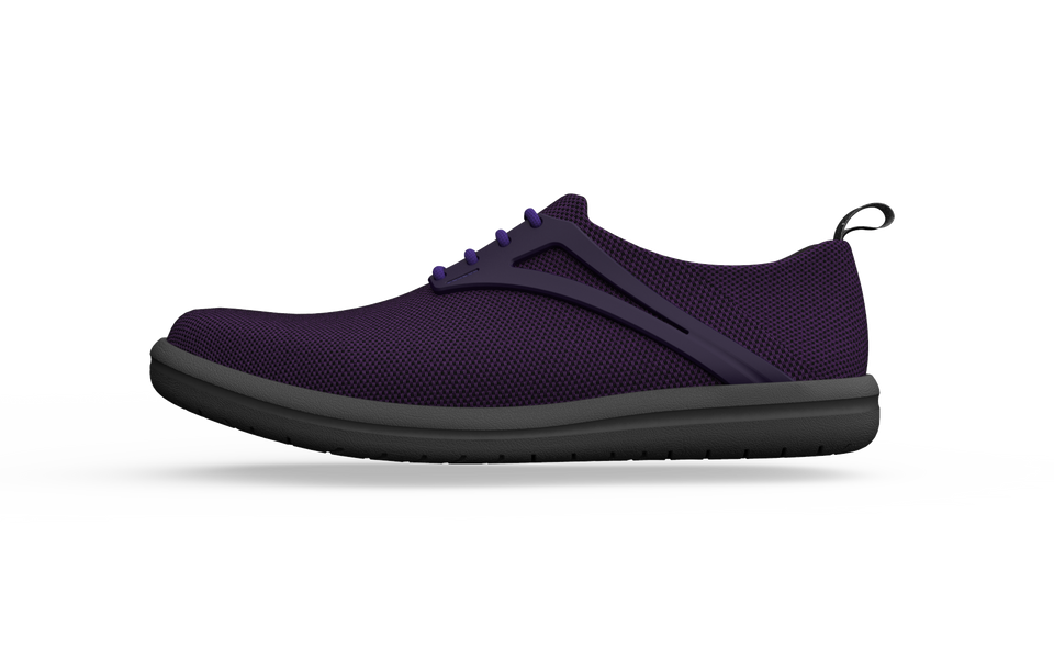 Biopods Narrow Urban Flex Sneakers in amethyst shown from side view, featuring sleek design and vibrant purple color.