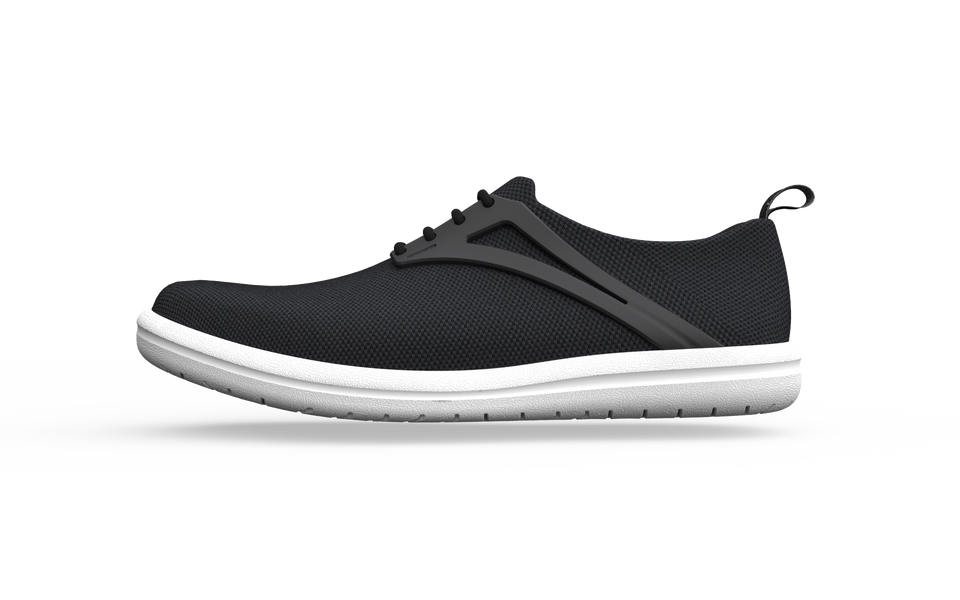 Black Biopods Urban Flex Sneakers with narrow fit, side view showing sleek design and flexible sole.