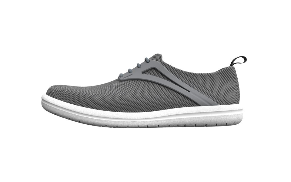 Grey Biopods Urban Flex Sneakers viewed from the side, showcasing their sleek design and comfortable fit.
