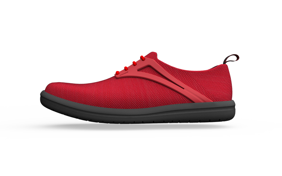 Red Biopods Narrow Urban Flex Sneakers shown from the side, featuring sleek design and flexible sole for urban comfort and style.