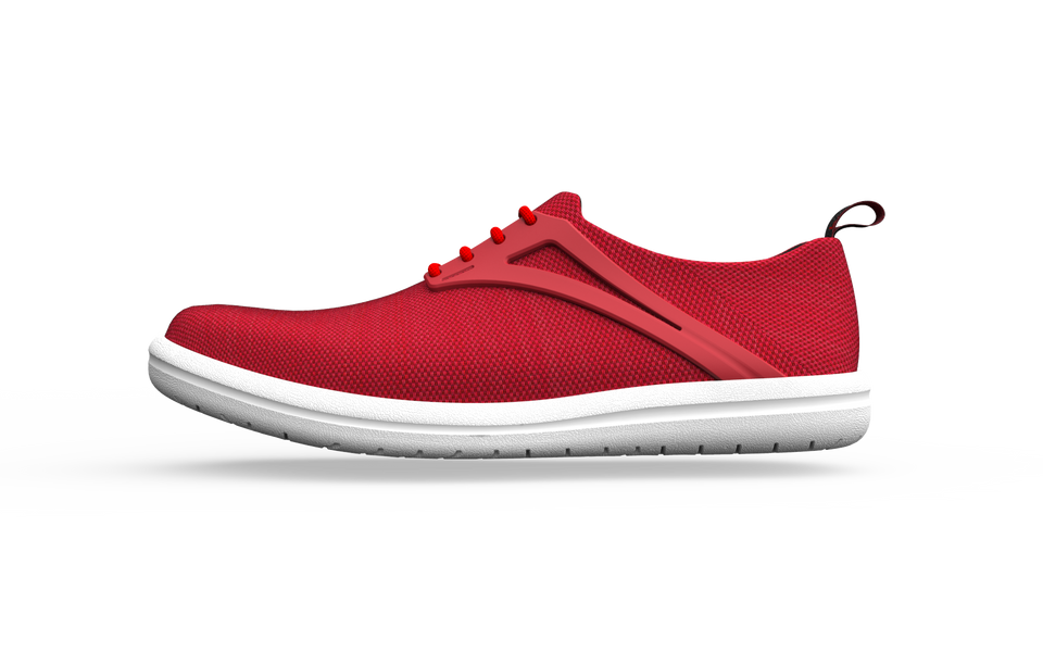 Biopods Urban Flex Sneakers in red shown from the side, featuring a sleek design and athletic style.