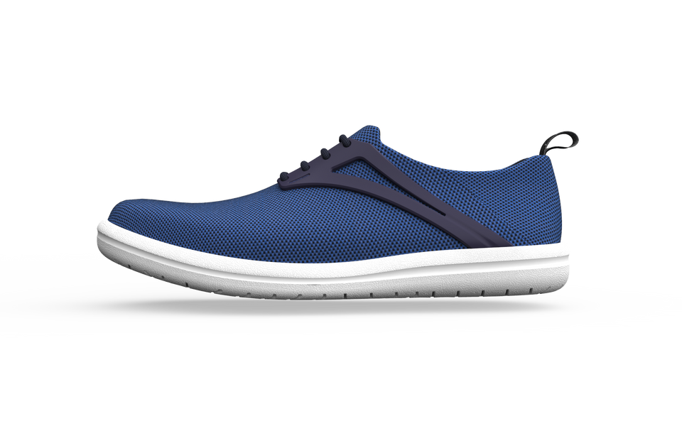 Wide Urban Flex Sneakers by Biopods in sapphire color, side view showing breathable mesh and flexible sole.