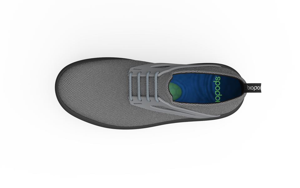 Grey Urban Flex Sneakers by Biopods with breathable mesh and flexible sole, shown from top view.