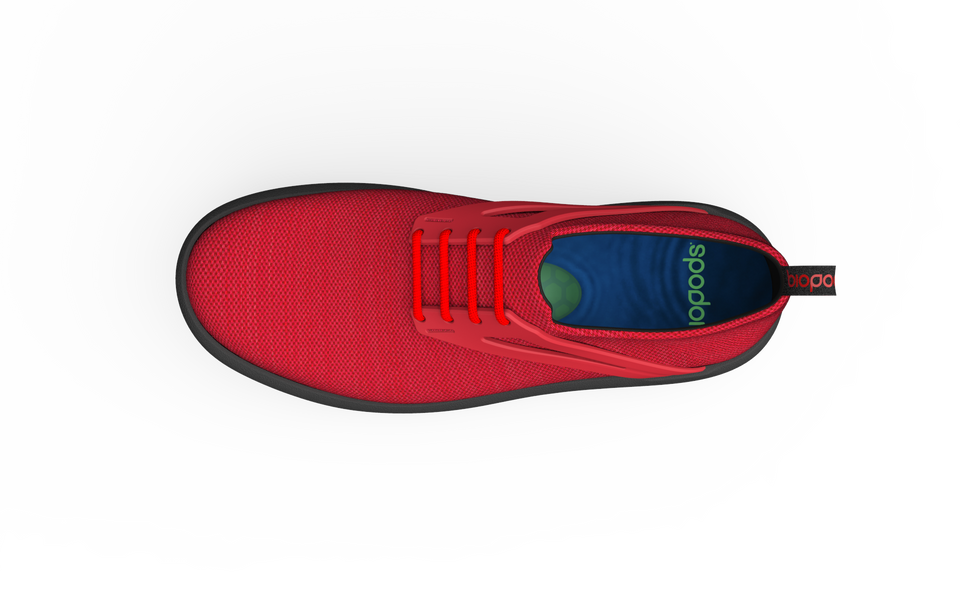 Red Urban Flex Sneakers by Biopods, showing the stylish top view of these comfortable urban sneakers.