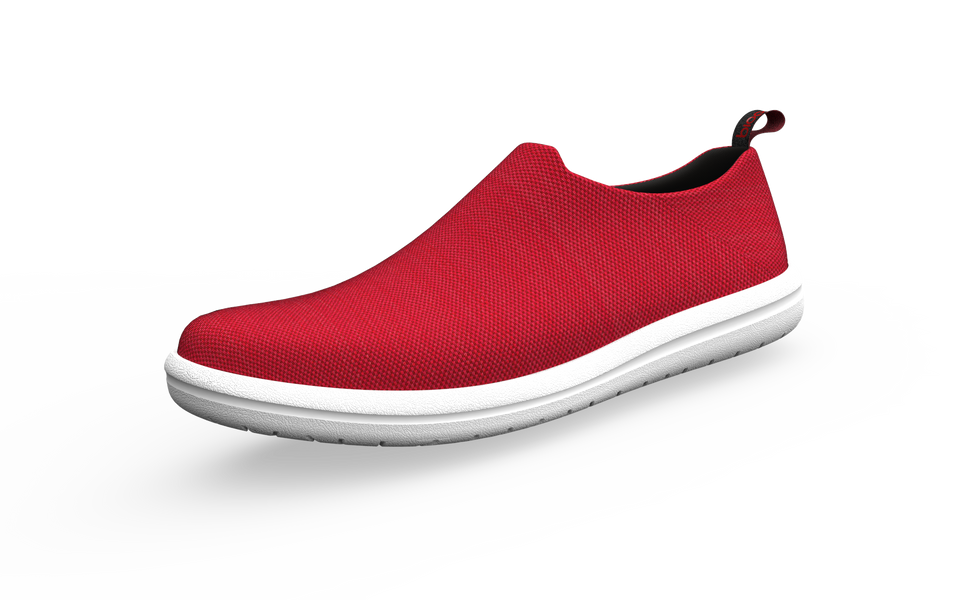 Red Biopods Urban Sneakers Standard front profile showing stylish urban footwear with sleek design and vibrant color.