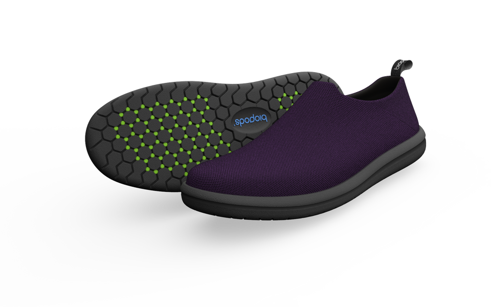 Biopods Narrow Urban Sneakers in amethyst color with stylish design, showcased from a side view with shadow.