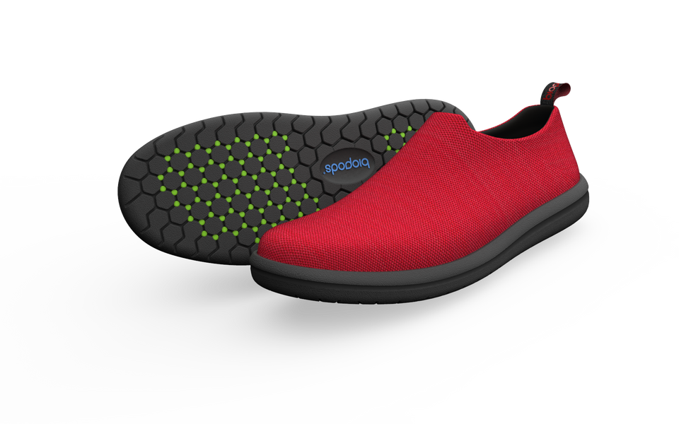 Wide Biopods Urban Sneakers in red with a modern design, showcasing their wide fit and stylish urban sneaker style.