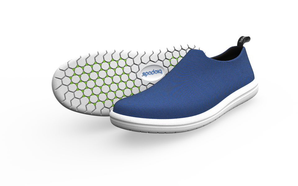 Pair of Biopods Urban Sneakers in sapphire blue, featuring modern design and comfortable urban style.