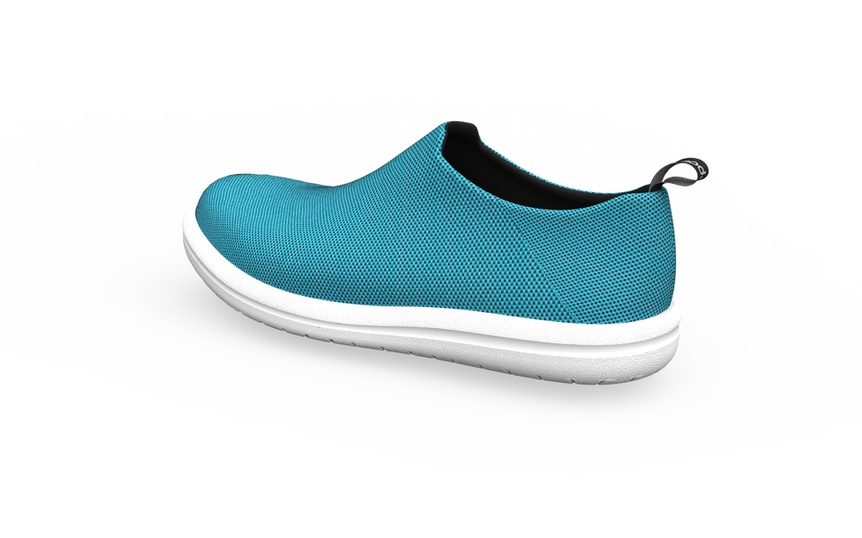 Biopods Narrow Urban Sneakers in ocean blue, showing the rear view with sleek design and textured sole.