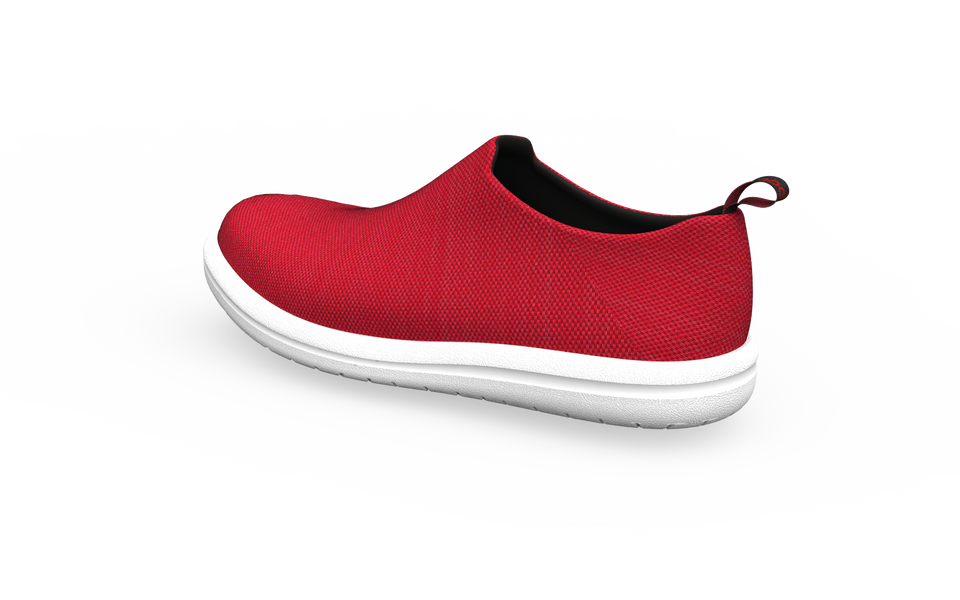 Wide urban sneakers by Biopods in red, featuring a rear view showing the stylish design and supportive sole.
