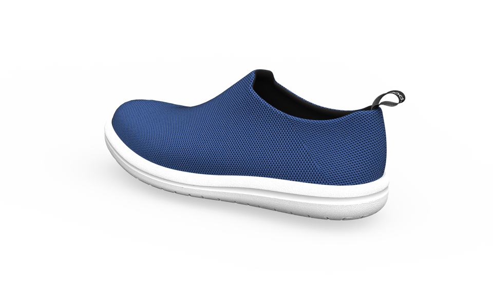 Narrow sapphire urban sneakers by Biopods showing the rear view with sleek design and textured sole.
