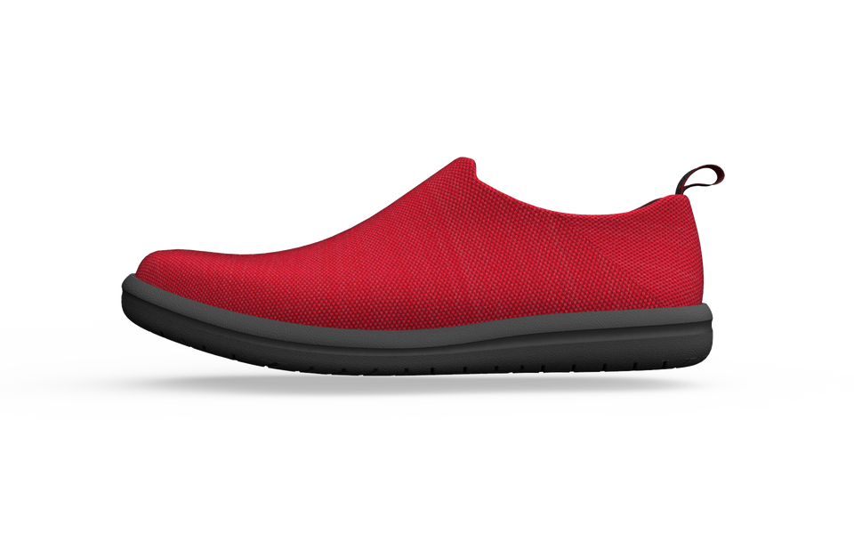 Biopods Narrow Urban Sneakers in red shown from side view, featuring sleek design and urban style.