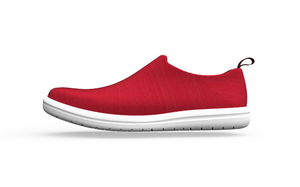 Biopods Urban Sneakers in red, standard urban footwear with side view showing stylish design and comfortable fit.