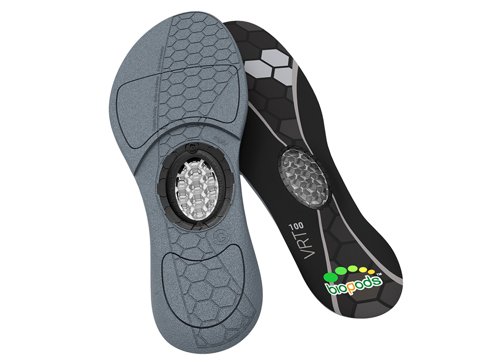 Pair of Biopods Original All Purpose Stimsoles® insoles for comfort and support, shown in a retail display.