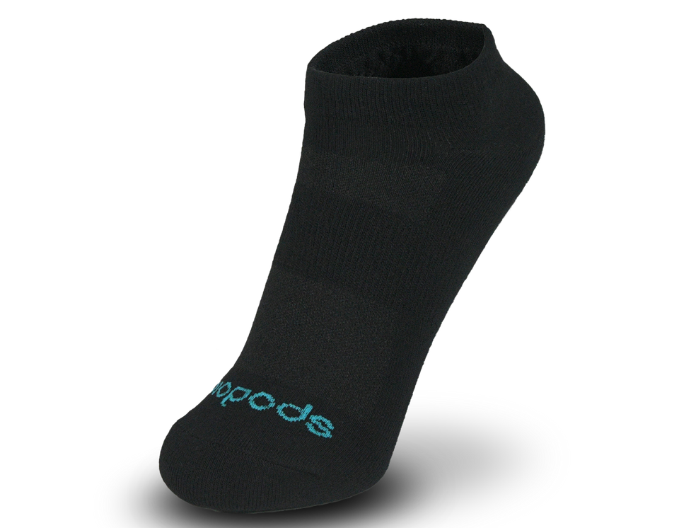 Black Biopods® Bamboo ankle socks showing a snug fit and soft bamboo fabric, ideal for comfortable everyday wear.