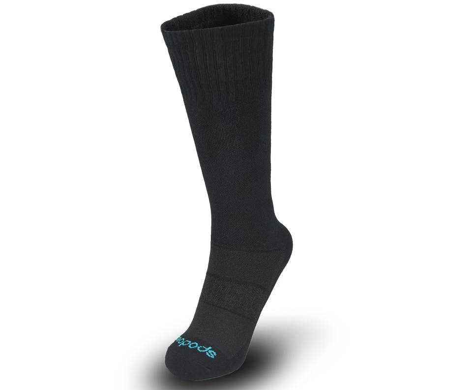 Black Biopods bamboo dress socks displayed flat, showcasing the soft, eco-friendly fabric and comfortable fit.