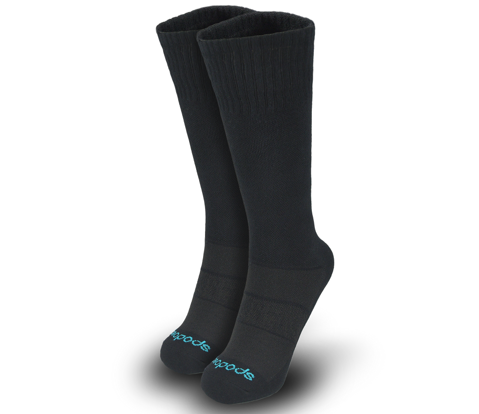 Black Biopods bamboo dress socks displayed flat, showing smooth fabric and classic design, perfect for formal or casual wear.