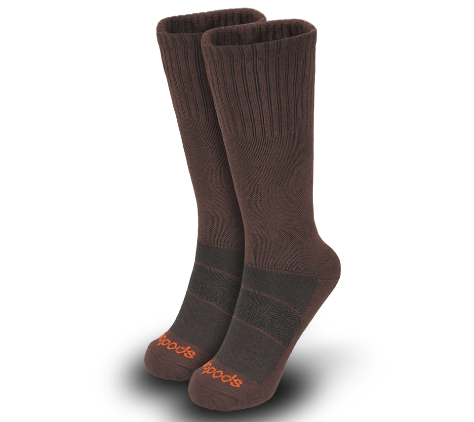 Brown Biopods bamboo dress socks displayed in the image, showcasing comfortable, eco-friendly sock design.