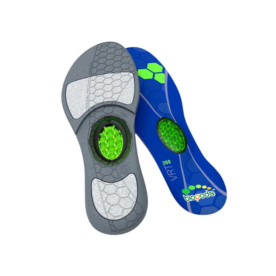 Biopods Original Performance Stimsoles® insoles displayed on a white background, showcasing their design and cushioning features.
