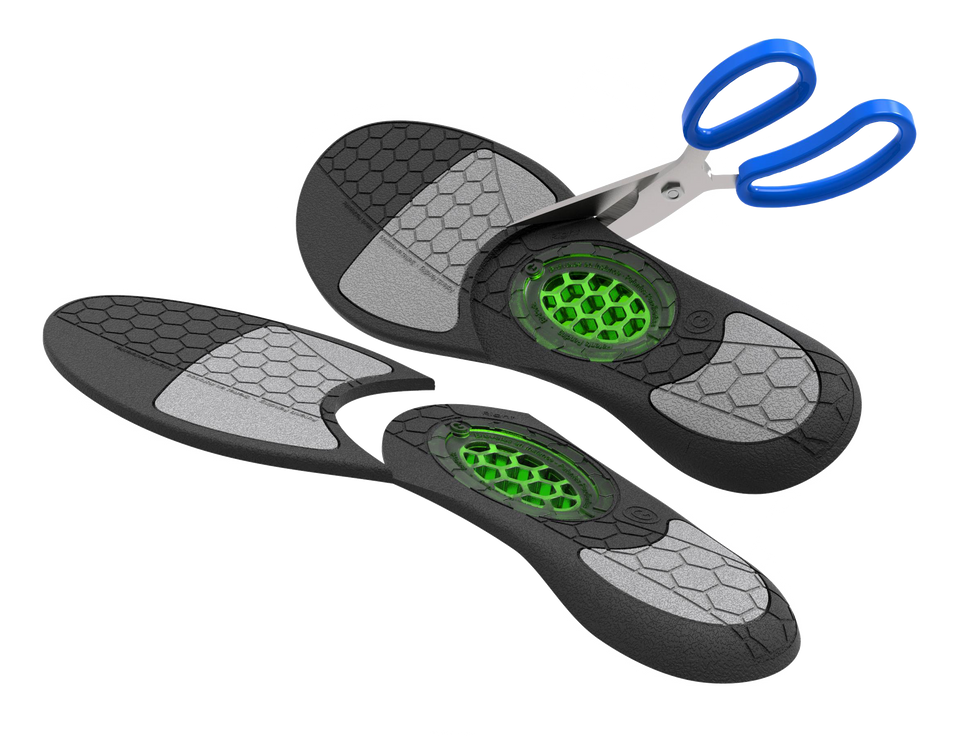 Biopods Original All Purpose Stimsoles® insoles with scissors trimming tool for custom fit, wholesale packaging.